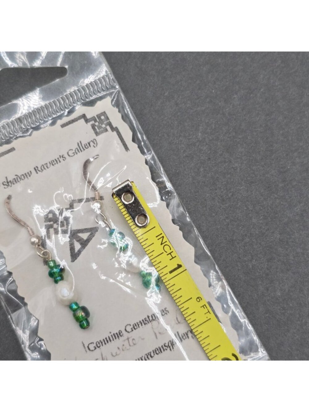 Handcrafted Sterling Silver Freshwater Pearl Green Glass Dangle Earrings 1.5" - Picture 6 of 6